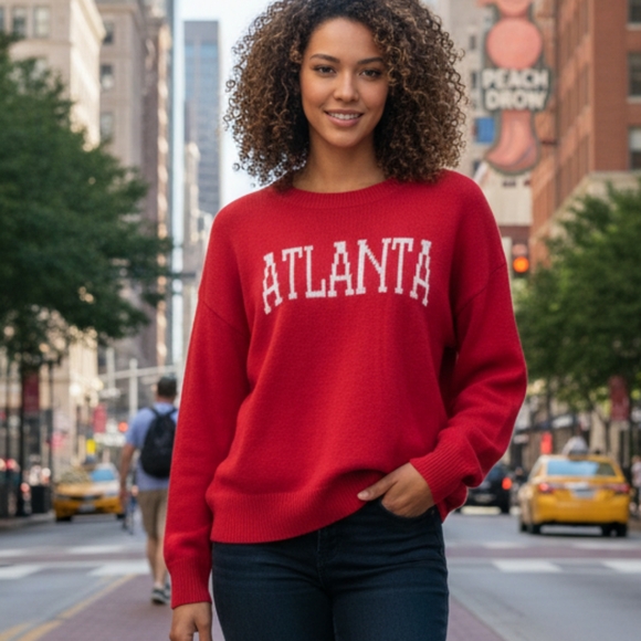 Red Sweater Atlanta and White Oversized Romantic Slouchy‎ Women's Sweater 2X - Picture 1 of 12